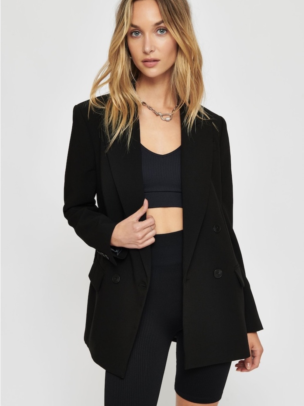 Dynamite Black Double-Breasted Blazer